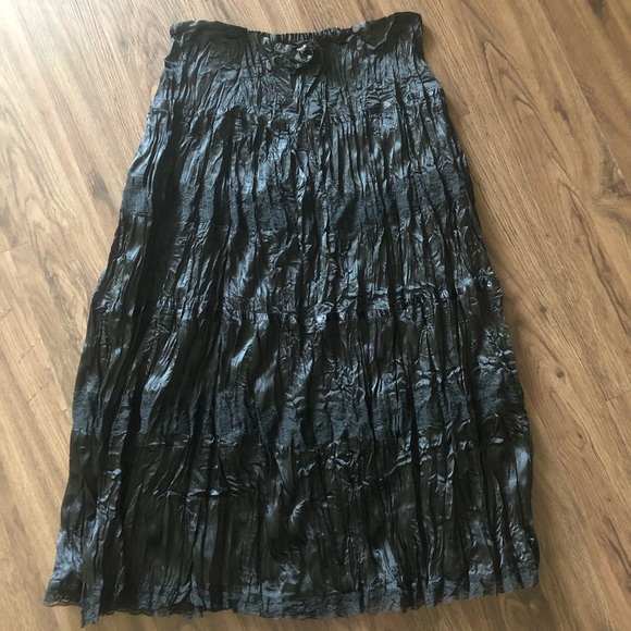 Vintage Dresses & Skirts - 90’s Vintage Silky Crinkle Skirt Lace Ribbon Adjustable Size Medium M